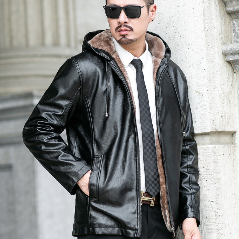 Coriumpera® ArcticLux Men's Hooded Leather Jacket