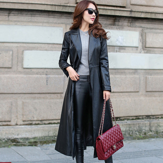 Coriumpera® SleekChic Elegance: Faux Vogue Femme Longline Leather Couture