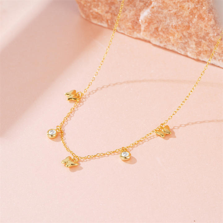 Fashion Jewelry Necklace 925 Sterling Silver butterfly Pendant Necklace Round Diamond by the Yard Gold Plated Necklace Women