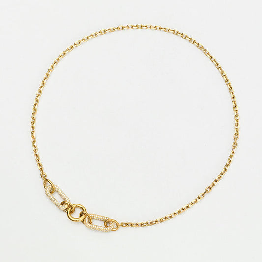 2025 New Design Waterproof 18K Gold Plated Stainless Steel Chain Circular Spring Clasp Zircon Charms Pendant Necklace YF5116