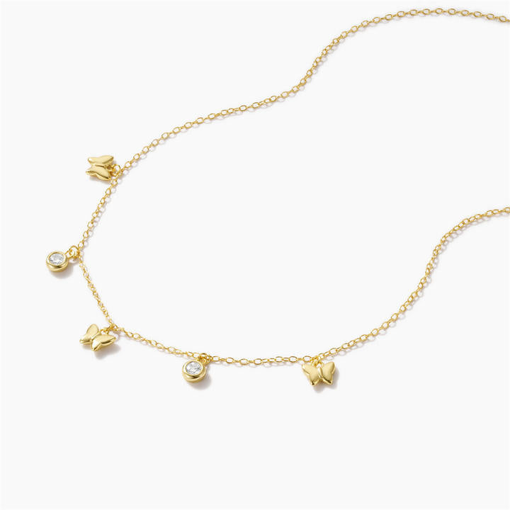 Fashion Jewelry Necklace 925 Sterling Silver butterfly Pendant Necklace Round Diamond by the Yard Gold Plated Necklace Women