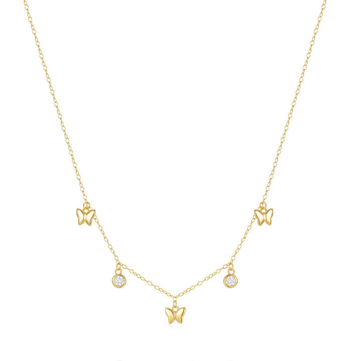 Fashion Jewelry Necklace 925 Sterling Silver butterfly Pendant Necklace Round Diamond by the Yard Gold Plated Necklace Women