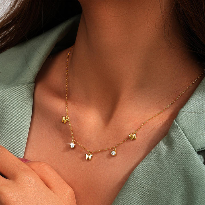 Fashion Jewelry Necklace 925 Sterling Silver butterfly Pendant Necklace Round Diamond by the Yard Gold Plated Necklace Women