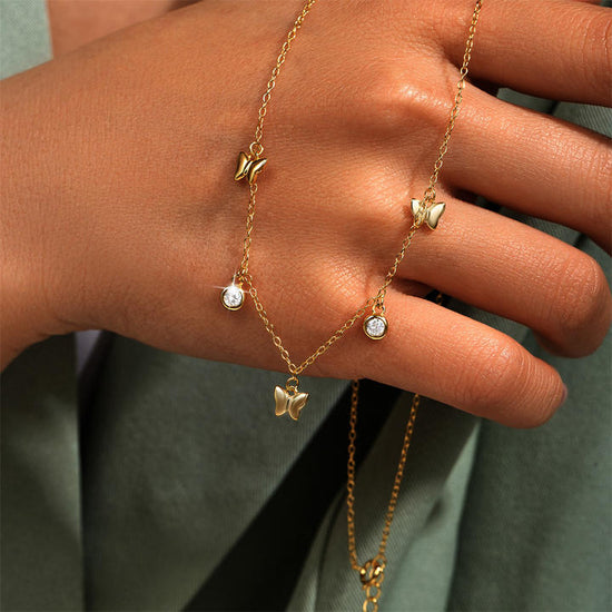 Fashion Jewelry Necklace 925 Sterling Silver butterfly Pendant Necklace Round Diamond by the Yard Gold Plated Necklace Women