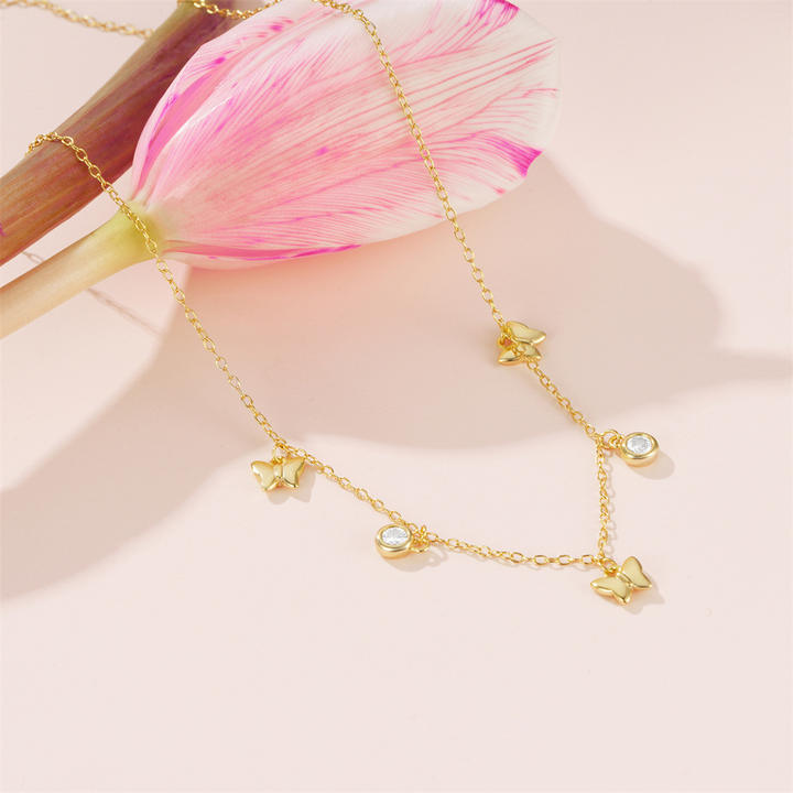 Fashion Jewelry Necklace 925 Sterling Silver butterfly Pendant Necklace Round Diamond by the Yard Gold Plated Necklace Women