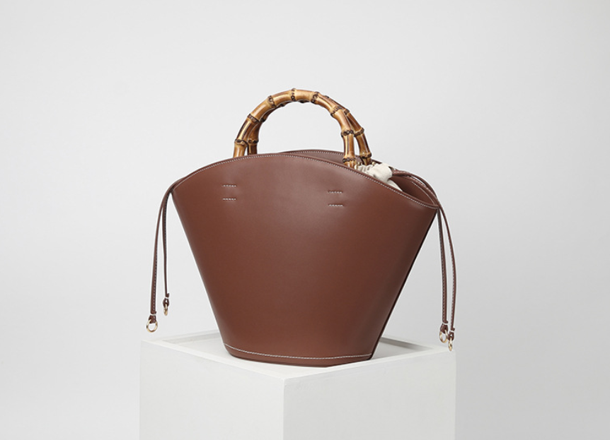 Coriumpera® Leather Bamboo Portable Bucket Bag Temperament Versatile