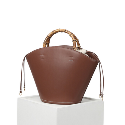 Coriumpera® Leather Bamboo Portable Bucket Bag Temperament Versatile