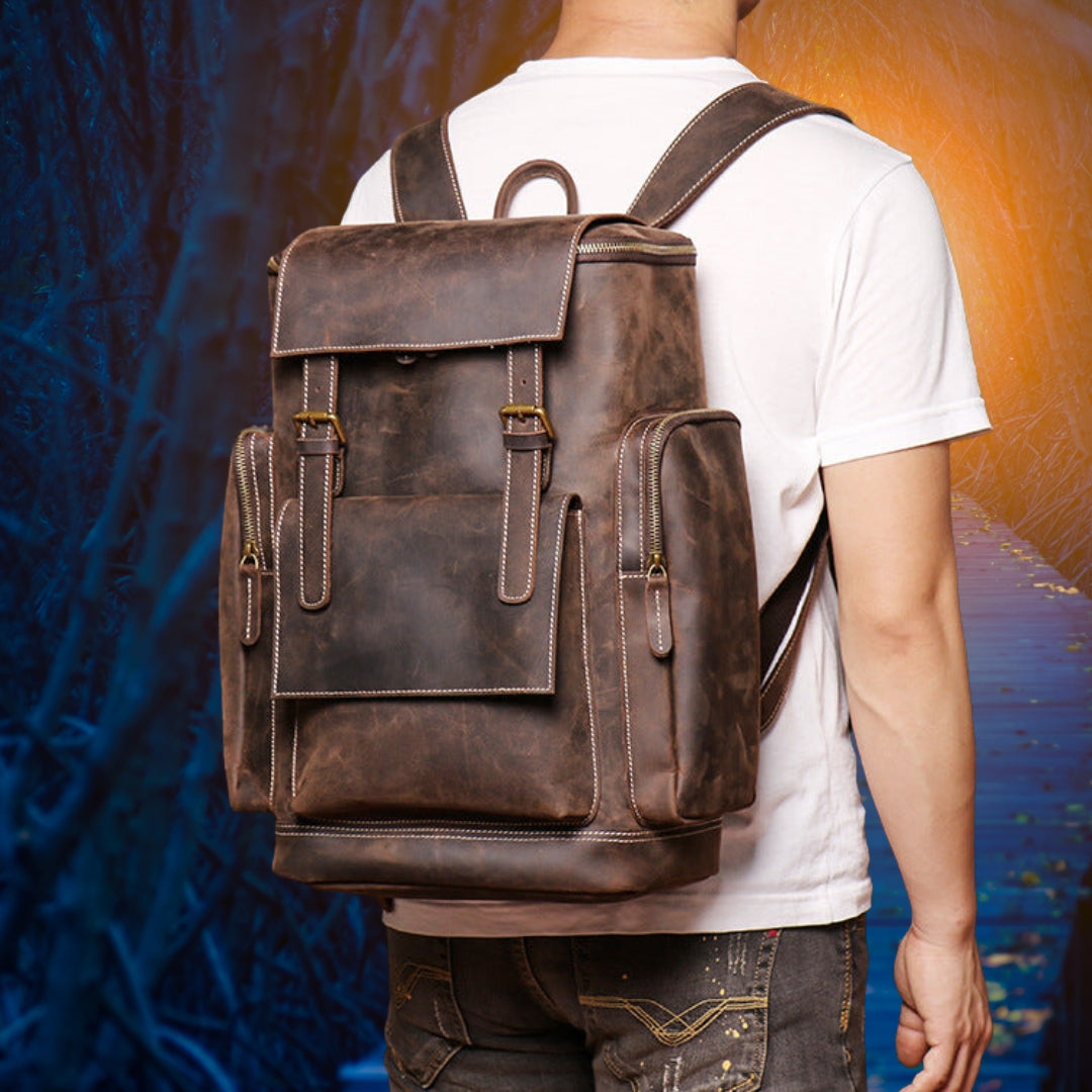 Coriumpera®️ Men Backpack Crazy Horse Leather Travel Bag